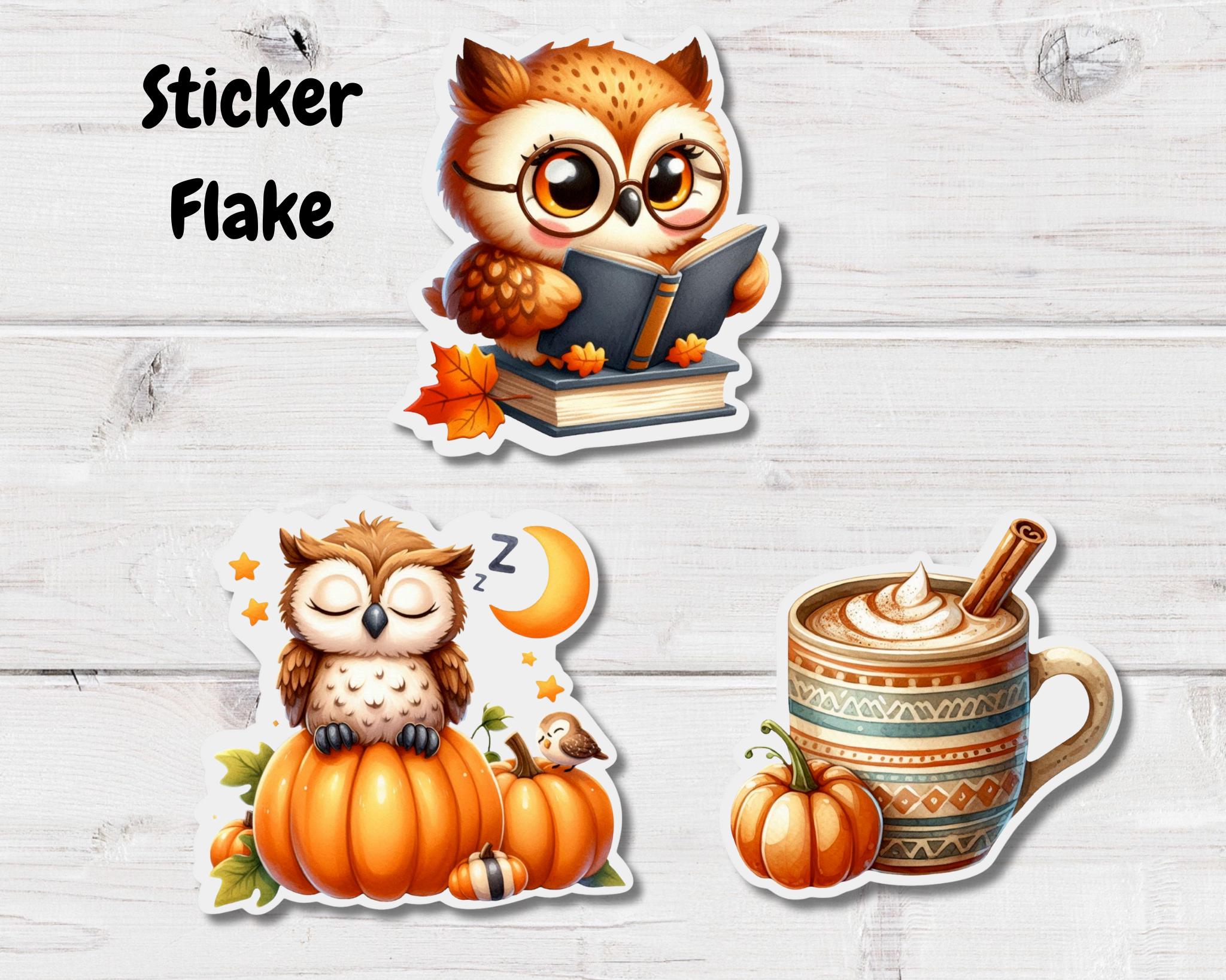 Fall Sticker Flakes- Reading Stickers- Book Stickers- Owl Stickers- Autumn Stickers