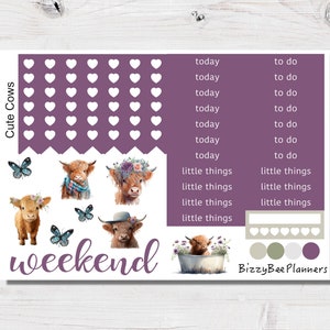 Cute Cows Standard Vertical Weekly Sticker Kit Vertical Weekly Planner Sticker Kit-Farm Planner Stickers image 3