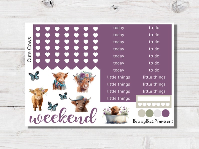 Cute Cows Standard Vertical Weekly Sticker Kit Vertical Weekly Planner Sticker Kit-Farm Planner Stickers image 3