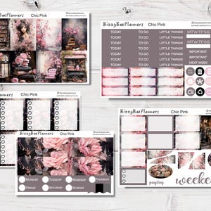 Kit hebdomadaire vertical chic standard rose - kit hebdomadaire d'autocollants pour agenda - kit d'autocollants roses pour agenda