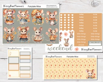 Fairytale Mice Mini Weekly Kit- Mouse Planner Sticker Kit-Standard Vertical  Weekly Kit- Fairytale Stickers