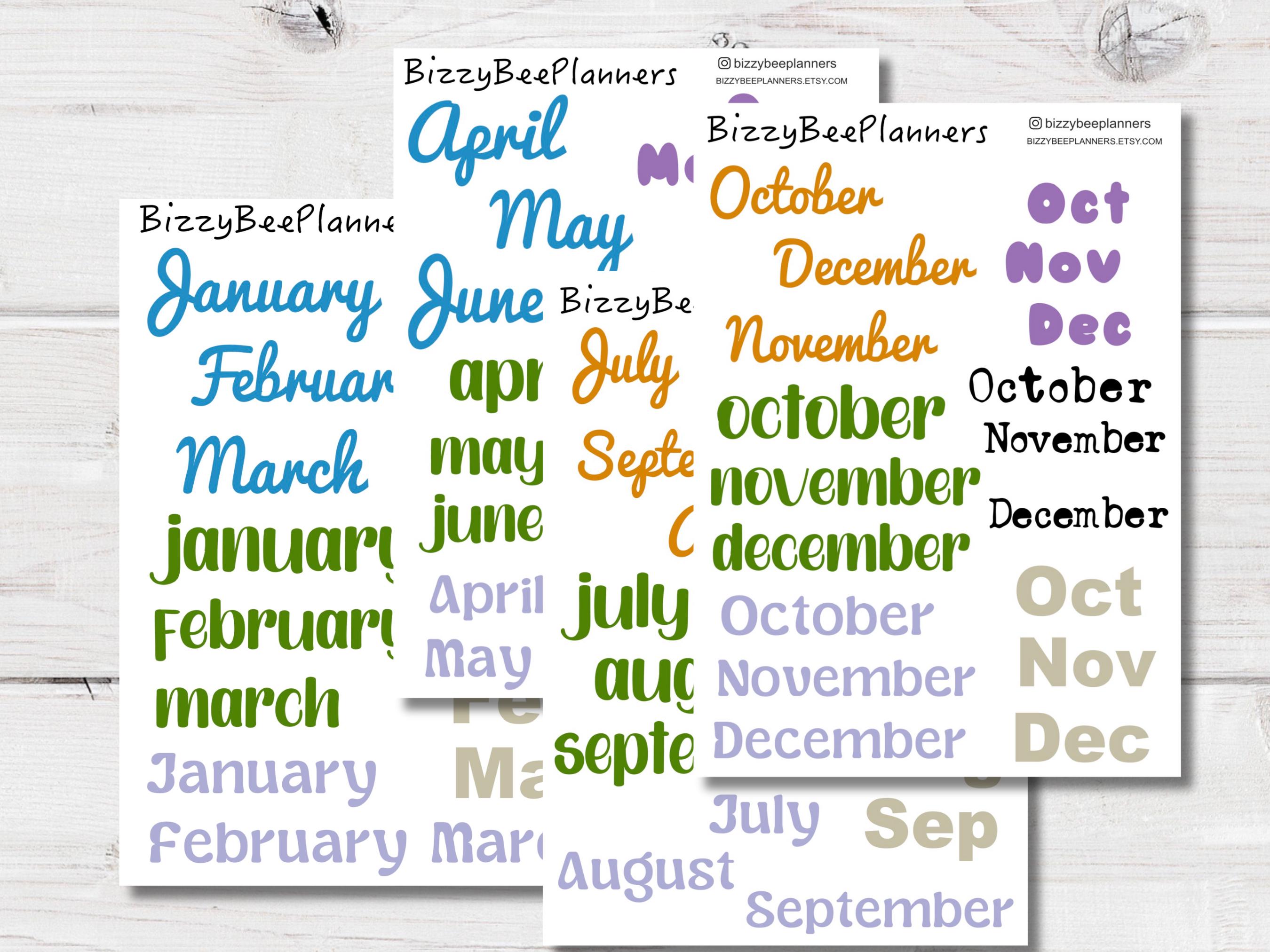 Months Stickers- Months of the Year Script Stickers- Planner Stickers ...