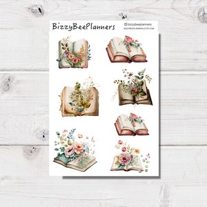 Stickers déco beaux livres- Stickers transparents- Stickers agenda- Stickers livres- Stickers floraux- Stickers transparents