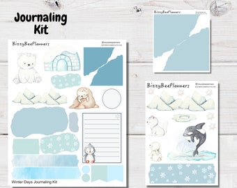 Winter Day Journal Kit- Winter Animal Stickers- Planner Stickers-Journalling Stickers- Sticker Kit- Penguin Stickers- Winter Stickrs