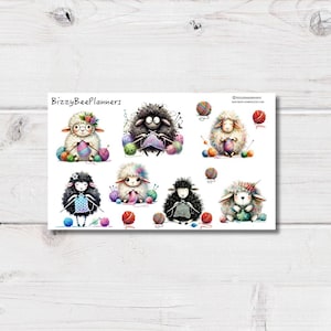 Stickers moutons à tricoter - Stickers moutons mignons - Stickers agenda - Stickers pour journal intime - Stickers transparents - Stickers tricot