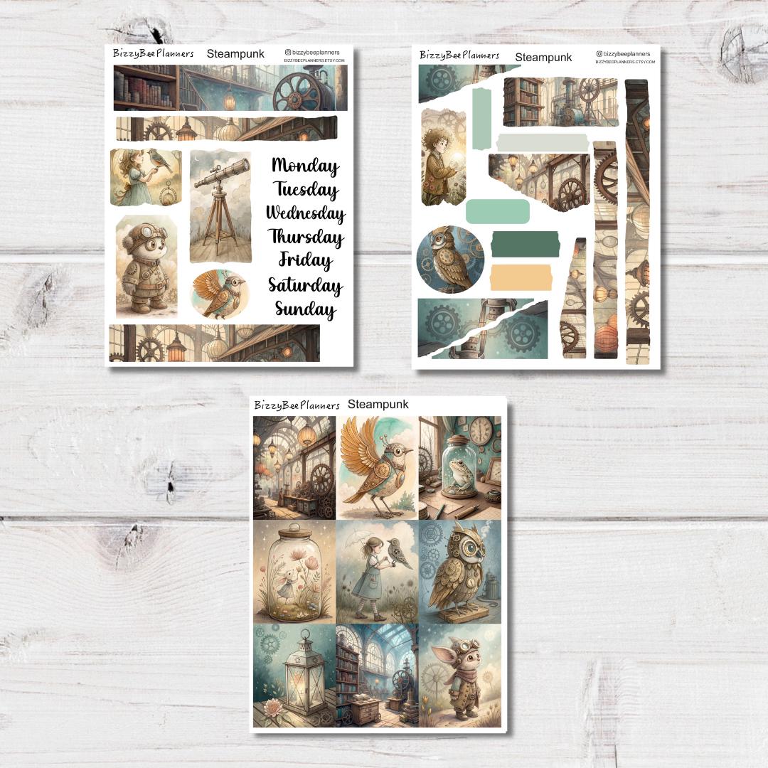 Steampunk Planner/Journalling Kit- Owl Stickers- Steampunk Stickers