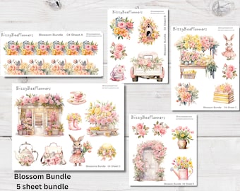 Blossom Sticker Bundle- Planner Stickers- Journaling Stickers- Bunny Stickers- Floral Stickers- Flower Shop Stickers
