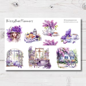 Pegatinas decorativas de color lila exuberante - Pegatinas de color lila para planificador - Pegatinas para diario - Pegatinas florales - Pegatinas transparentes