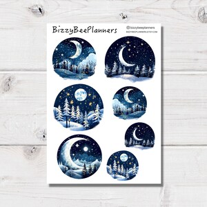 Pegatinas de planificador con diseño de cielo invernal, pegatinas de invierno, pegatinas de naturaleza, pegatinas transparentes, pegatinas de diario