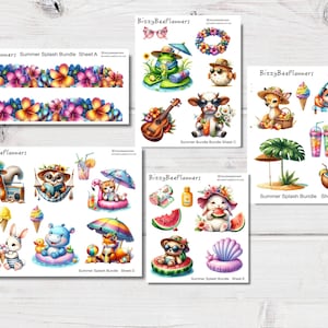 Zomerplonsbundel- Zomerstickers- Dagboekstickers- Leuke dierenstickers- Transparante stickers