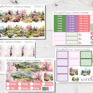 Kit hebdomadaire Gardens in Paradise - Kit hebdomadaire vertical standard - Autocollants pour agenda hebdomadaire - Autocollants pour aménagement paysager - Kit d'autocollants d'été