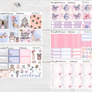 Kit hebdomadaire vertical standard fleurs sauvages - Stickers pour agenda de fleurs - Kit d'autocollants de fleurs d'été - Stickers pour agenda