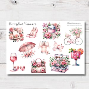 Pink Girlie Stickers- Floral Planner Stickers- Bike Stickers- Self Care Stickers