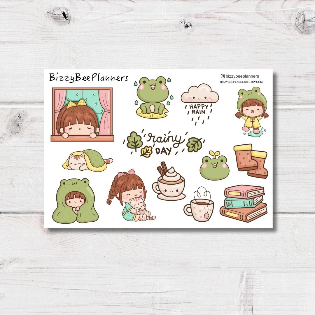 Rainy Day Stickers- Frog Stickers- Spring Stickers- Planner Stickers ...