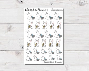 Juniper Gets Groceries- Bunny Planner Stickers- Grocery Planner Stickers