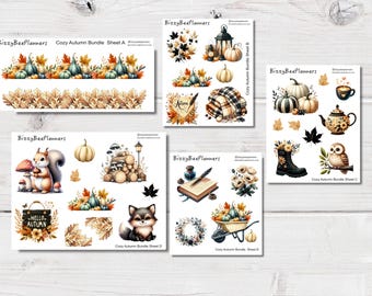 Cozy Autumn Bundle- Fall Planner Stickers- Journaling Stickers- Kitten Stickers- Pumpkin Stickers