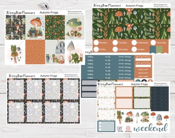 Autumn Frogs Standard Vertical Weekly Kit- Weekly Sticker Kit-  Fall Planner Sticker Kit- Standard Vertical Planner Stickers