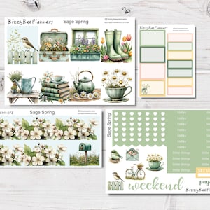 Sage Spring Weekly Kit- Planner Stickers- Standard Vertical Planner Stickers- Spring Planner Stickers- Green Sticker Kit