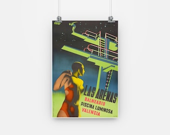 Swimming Vintage Poster by Renau - 1930s - Las Arenas - Valencia
