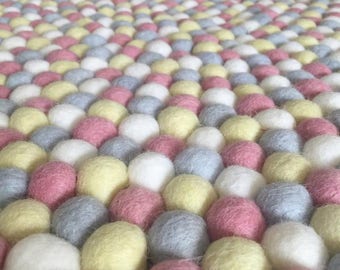 Nursery Rug | Pink Lemonade | Free Shipping | Felt Ball Rug | Nursery Decor | Play Mat | Wool Rug | Nursery Decor | Pom Pom Rug | Rug