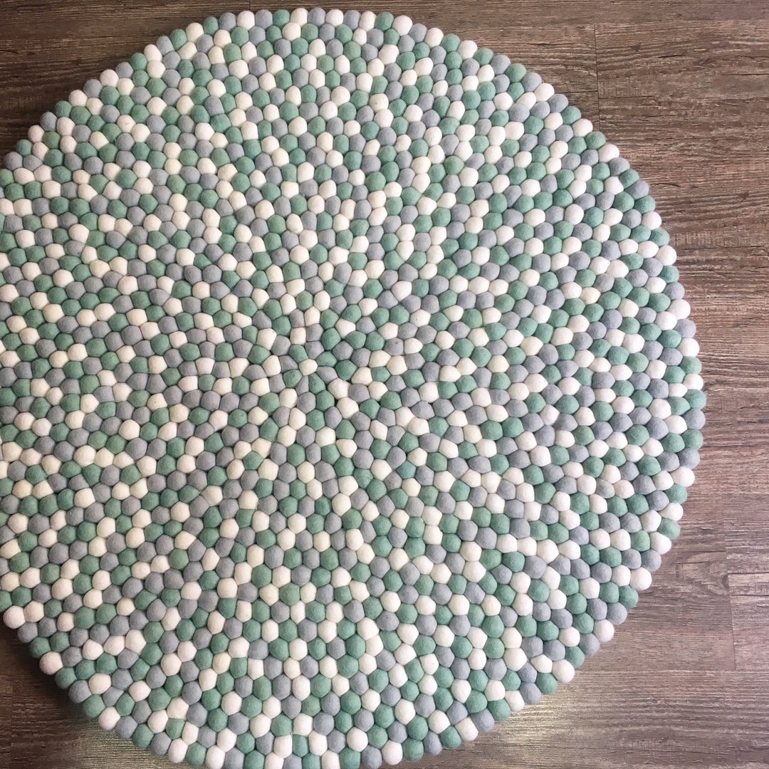 Rug, One Green Bottle, Green, Nursery Rug, Free Shipping, Felt Ball Rug