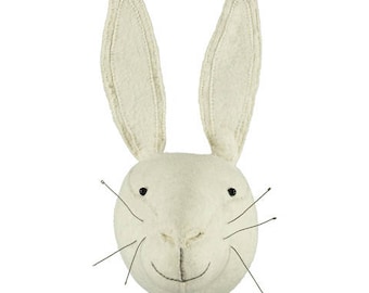 White Rabbit Head | Animal Head | Faux Taxidermy | Nursery Decor | stuffed animal | woodlands nursery | Felt Rabbit Head | MINI