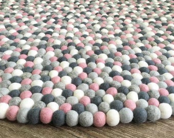 Nursery Rug | Mighetto's Muse | Free Shipping | Felt Ball Rug | Nursery Decor | Play Mat | Wool Rug | Nursery Decor | Pom Pom Rug | Rug