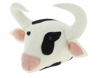 Tête de vache en feutre | Tête de vache en peluche | Tête de chambre d'enfants | Tête d'animal pour enfants | Vache