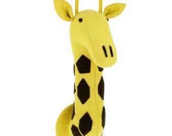 Yellow Giraffe Head | Stuffed Giraffe Head | Kids Room Head | Kids Animal Head | Large Giraffe Black Spots