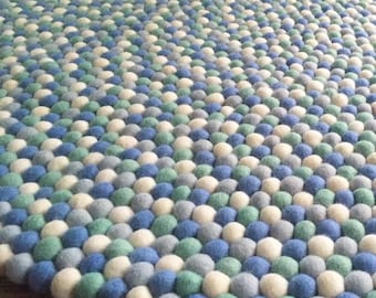 Nursery Rug | Little Boy Blue | Free Shipping | Felt Ball Rug | Nursery Decor | Play Mat | Wool Rug | Nursery Decor | Pom Pom Rug | Rug