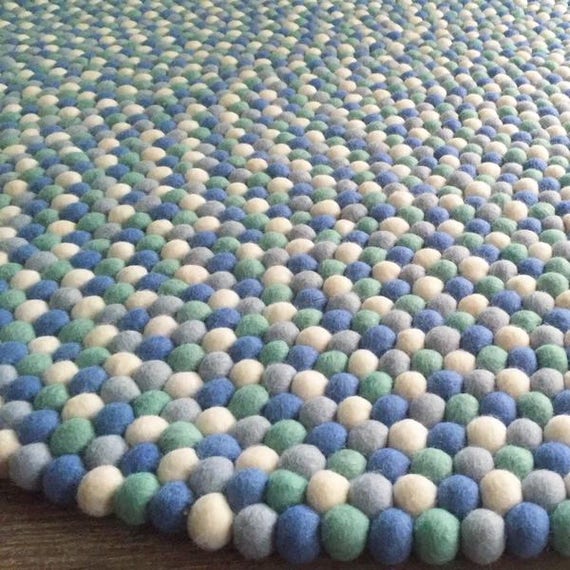 Nursery Rug | Little Boy Blue | Free Shipping | Felt Ball Rug | Nursery Decor | Play Mat | Wool Rug | Nursery Decor | Pom Pom Rug | Rug