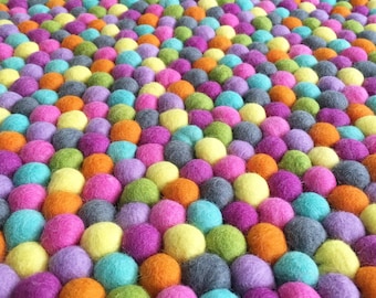 Nursery Rug | Fruit Loops | Free Shipping | Felt Ball Rug | Nursery Decor | Play Mat | Wool Rug | Nursery Decor | Pom Pom Rug | Rug