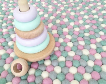 Nursery Rug | Mint Mallow | Free Shipping | Felt Ball Rug | Nursery Decor | Play Mat | Wool Rug | Nursery Decor | Pom Pom Rug | Rug