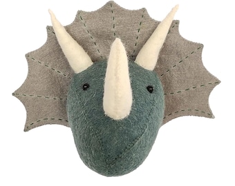 Dinosaur Head | Kids Animal Head | Animal Head | Faux Taxidermy | Nursery Decor | Stuffed animal | Triceratops MINI