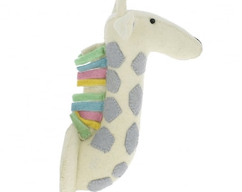 Giraffe Head | Stuffed Giraffe Head | Kids Room Head | Kids Animal Head | Medium Pastel Giraffe with Grey Spots