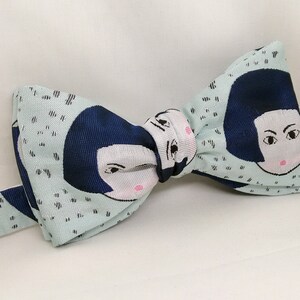 Doll Face Bow Tie/ Novelty bowtie/ Mens bow tie/ Bow tie/ Party Bow Tie/ Self Tie Bow Tie/ Grooms Gift/ Gift for him/ Light blue bowtie