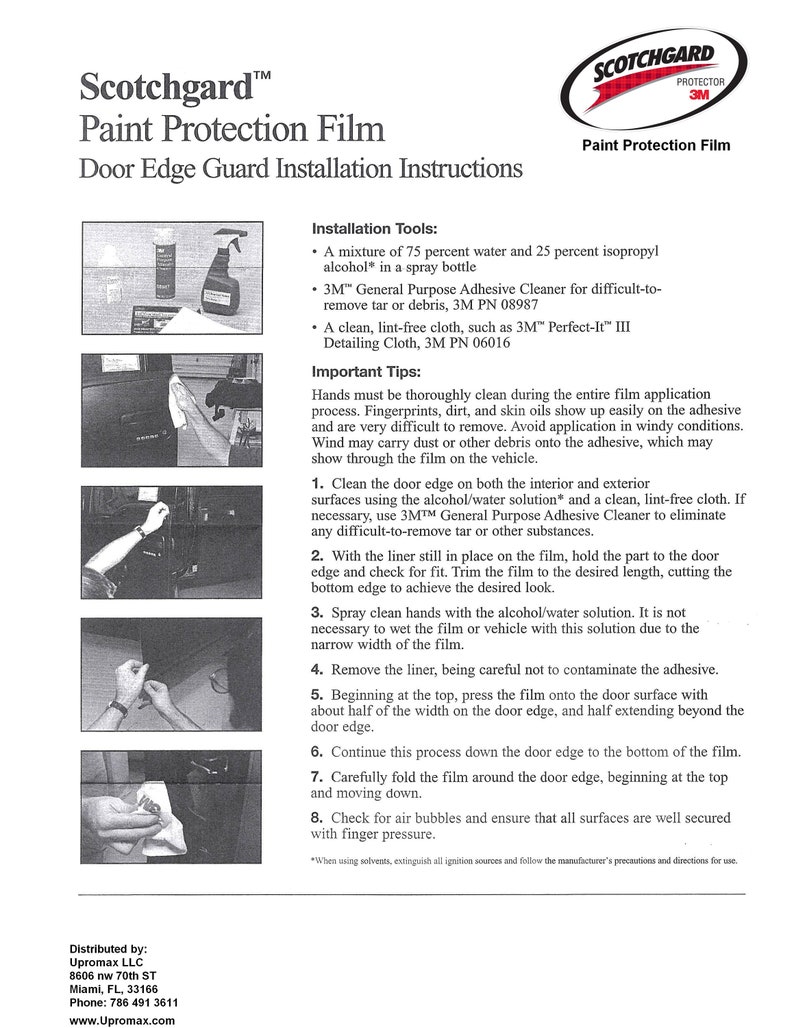 Authentic 3M Door Edge Paint Protection Film Pro Series 200 Precut