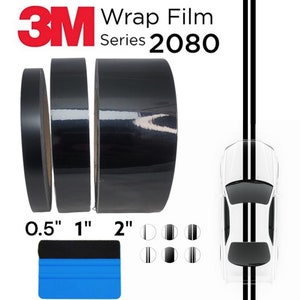 3M Black Vinyl Wrap Film 0.5 inche 1 inches 2 inches 2080 1080 Kit for Black Satin Out Chrome Delete Window Trim Door Trim Free Tool Kit
