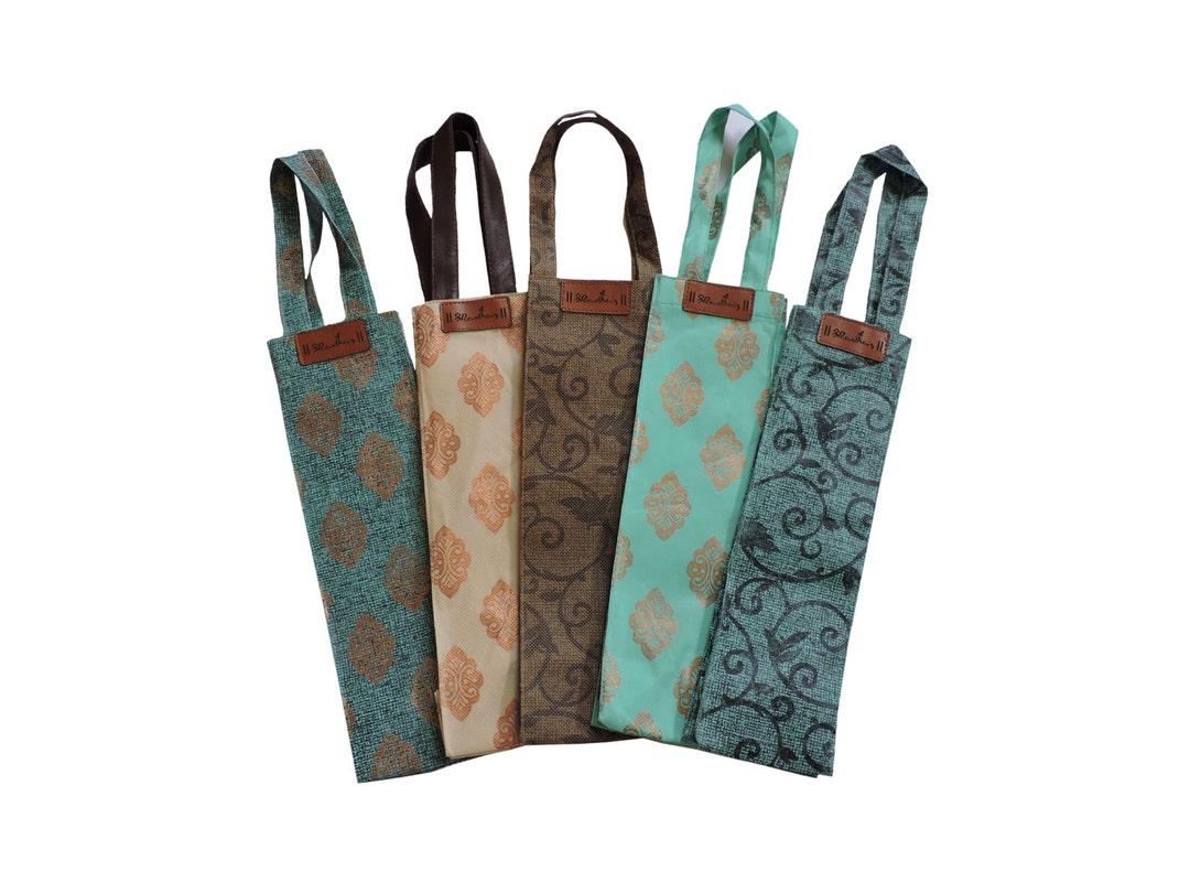 SET of 5 Wine Bag Wine Gift Bags Wedding Favours Wine Bottle Holder