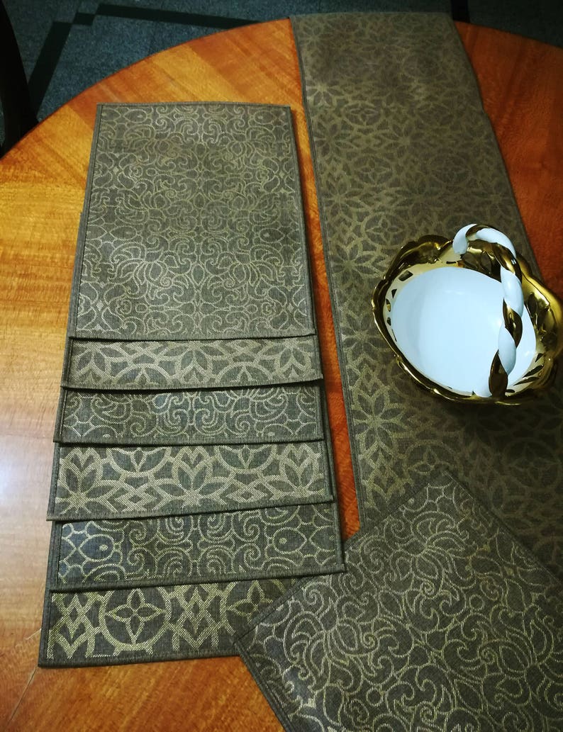 6 PlaceMats /& 1 Runner-Reversible mat runner-golden wedding mats-floral place mats-table decor-table linens-dining decor-wedding decoration-