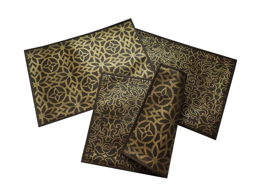 6+1 Table Mats & Table Runner # Golden Dining Mats # Table Decor Linen ...