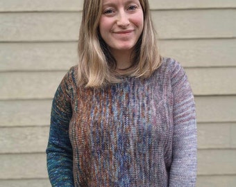 KNITTING PATTERN - The Adventurer Sweater // knit sweater pattern, long sleeve, horizontally knit, size inclusive, fade, dk weight