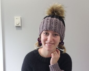 KNITTING PATTERN - The Lavender Dip Toque // Chunky ribbed knit toque, faux fur pom-pom, winter beanie,  wool hat, chunky toque, knit hat