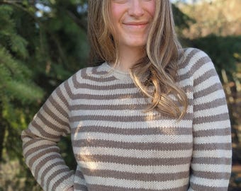 KNITTING PATTERN - The Lanolines Sweater // knit sweater pattern, long sleeve, size inclusive, crew neck, DK weight, striped, rolled edges