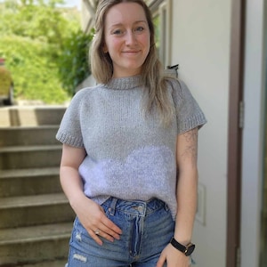 KNITTING PATTERN - The Head in the Clouds Tee // knit tee shirt pattern, short sleeve, size inclusive, crew neck, t-shirt pattern, cropped