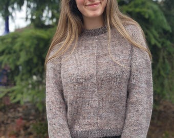 KNITTING PATTERN - The Bisected Sweater // knit sweater pattern, long sleeve, size inclusive, crew neck, drop shoulder, half knit half purl