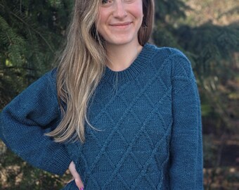KNITTING PATTERN - The Polar Latitude Sweater // knit sweater pattern, long sleeve, size inclusive, crew neck, drop shoulder, cabled
