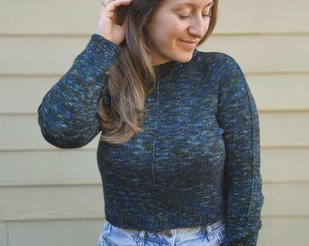 KNITTING PATTERN - The DK Compass Crew Sweater // knit sweater pattern, long sleeve, size inclusive, crew neck, sweater pattern, raised line