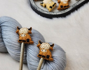 Highland Cow Stitch Stopper Set | Knitting Tool | Needle Stopper | Accessory | Maker Tool | Craft Supplies | Point Protector