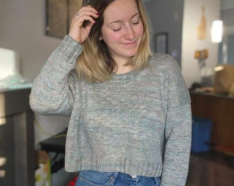 KNITTING PATTERN - The Ever After Sweater // knit sweater pattern, long sleeve, size inclusive, sweater, cropped, crew neck, drop shoulder
